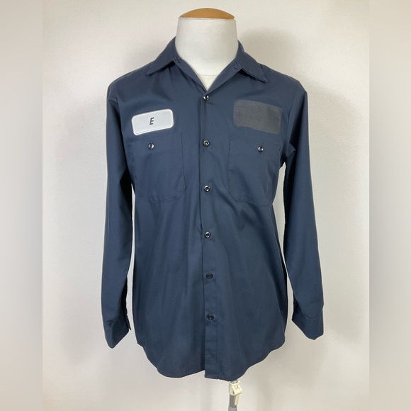 CINTAS Comfort Flex Men's Medium Regular Navy Blue Work Shirt Poly/Cotton - Picture 1 of 11